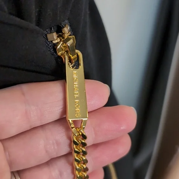 Michael Kors Asymmetric Midi Dress Gold Zipper Sleeveless Black Size Medium - Picture 6 of 12